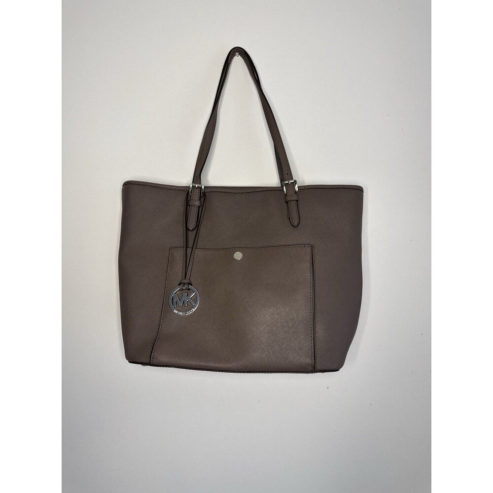 ✿ Michael Kors Brown Saffiano Leather Tote Shoulder Bag Zip Top Work Purse